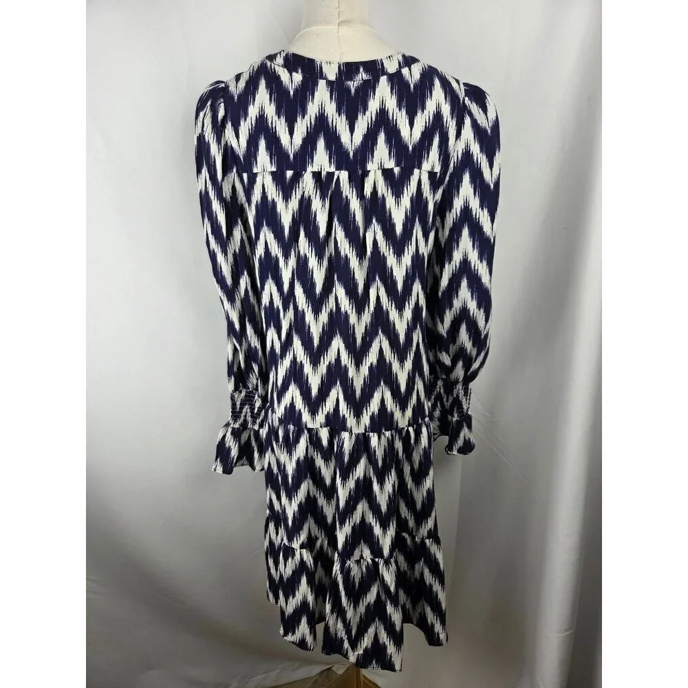 Pomander Place Navy Ikat Kenzo Mini Dress Medium Empire Waist Swing Boho Preppy - Picture 4 of 11